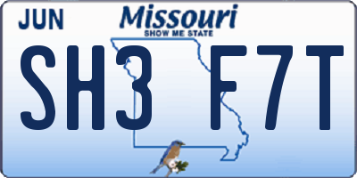 MO license plate SH3F7T