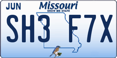 MO license plate SH3F7X