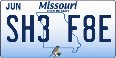 MO license plate SH3F8E