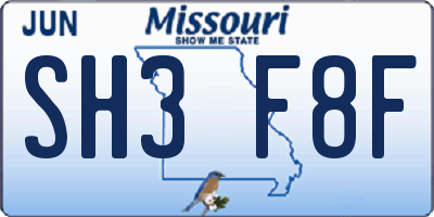 MO license plate SH3F8F