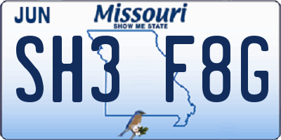 MO license plate SH3F8G