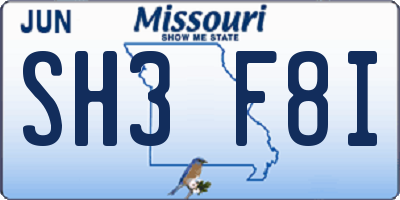 MO license plate SH3F8I