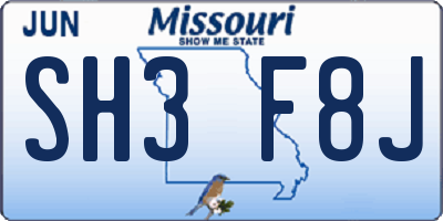 MO license plate SH3F8J
