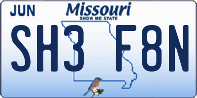 MO license plate SH3F8N