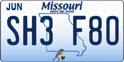 MO license plate SH3F8O