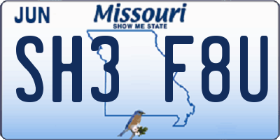 MO license plate SH3F8U