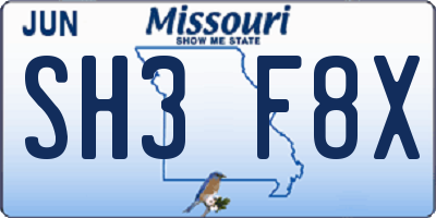 MO license plate SH3F8X