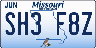 MO license plate SH3F8Z