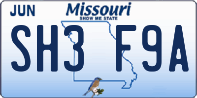 MO license plate SH3F9A