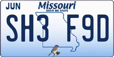 MO license plate SH3F9D