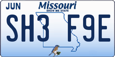 MO license plate SH3F9E