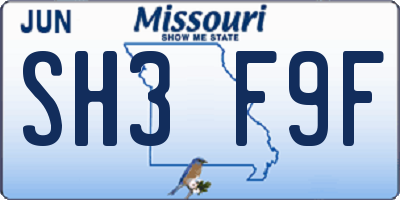 MO license plate SH3F9F