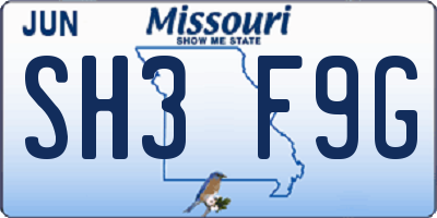 MO license plate SH3F9G