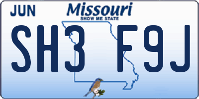 MO license plate SH3F9J
