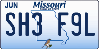 MO license plate SH3F9L