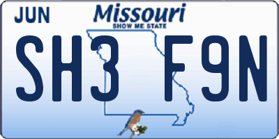 MO license plate SH3F9N