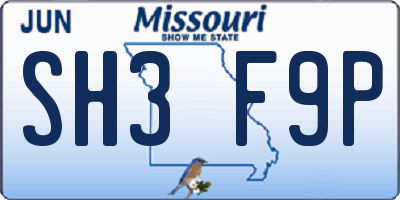 MO license plate SH3F9P