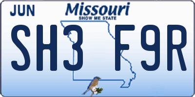 MO license plate SH3F9R