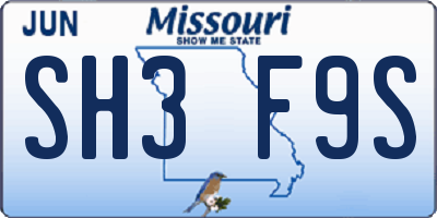 MO license plate SH3F9S