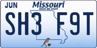MO license plate SH3F9T