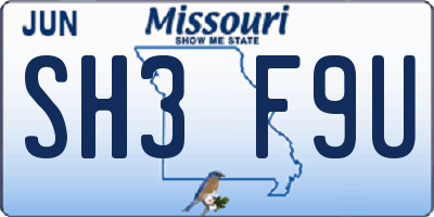 MO license plate SH3F9U