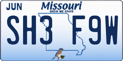 MO license plate SH3F9W