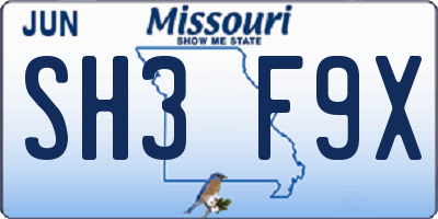 MO license plate SH3F9X