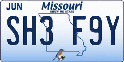 MO license plate SH3F9Y