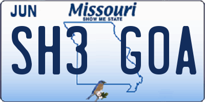MO license plate SH3G0A