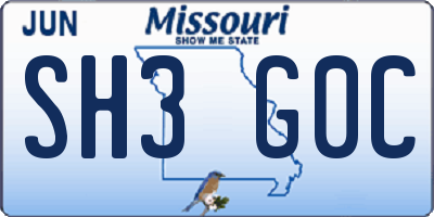 MO license plate SH3G0C