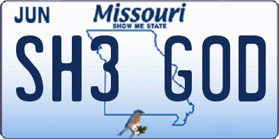 MO license plate SH3G0D
