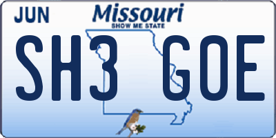 MO license plate SH3G0E