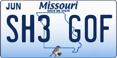 MO license plate SH3G0F