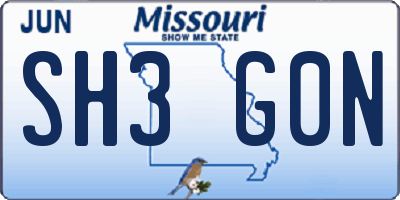 MO license plate SH3G0N
