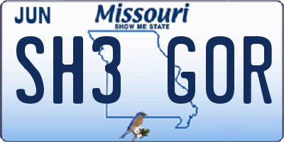 MO license plate SH3G0R