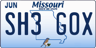 MO license plate SH3G0X