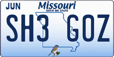 MO license plate SH3G0Z