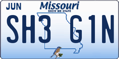 MO license plate SH3G1N