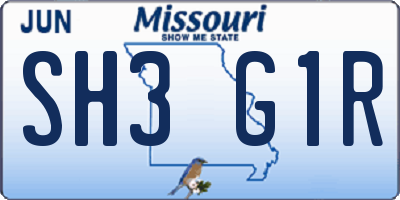 MO license plate SH3G1R