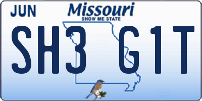 MO license plate SH3G1T