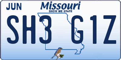 MO license plate SH3G1Z
