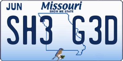MO license plate SH3G3D