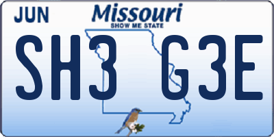 MO license plate SH3G3E