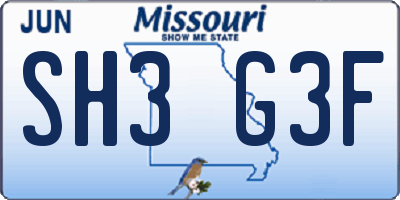 MO license plate SH3G3F
