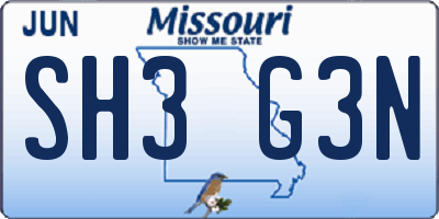 MO license plate SH3G3N
