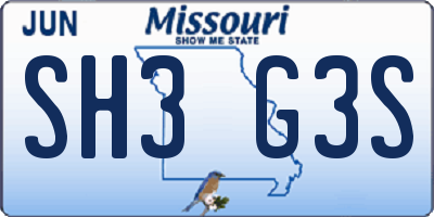 MO license plate SH3G3S