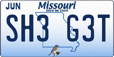 MO license plate SH3G3T