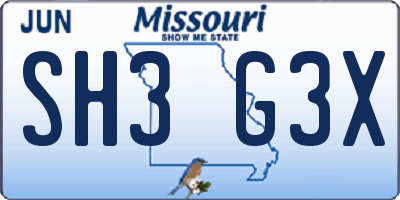 MO license plate SH3G3X