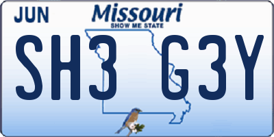 MO license plate SH3G3Y