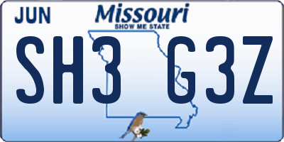 MO license plate SH3G3Z